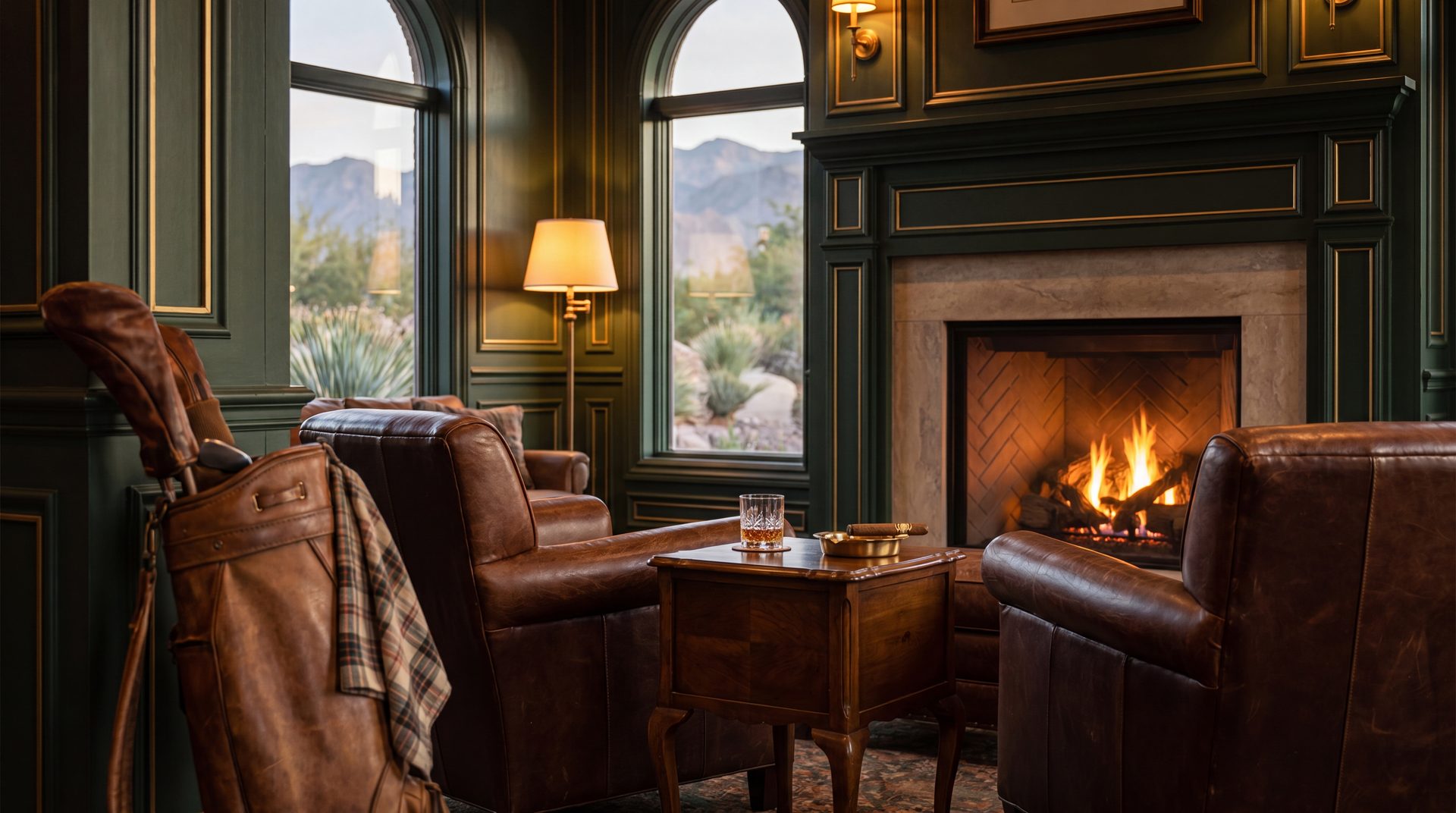 A warm, chef-driven lounge interior evoking the post-round dining scene at Downtown Summerlin